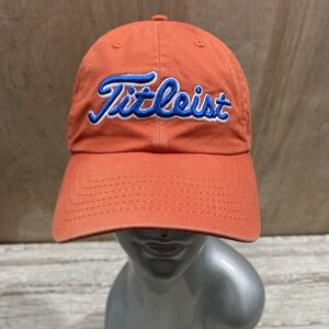 Titleist Orange Golf Adjustable Hat Cap Embroidered Size Small Distressed‎